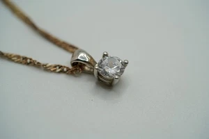 Vintage Sterlingsilber CZ Anhänger 12 mm Halskette 19 Zoll - Bild 1 von 3