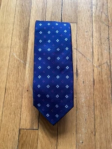 Bespoke NYC Navy Blue/White Geometric Print Neck-Tie,100% Silk Tie,MINT - Picture 1 of 2