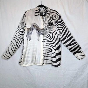 Blusa donna Paolo Santini 100% seta taglia 12 top anni 80 90 stampa zebrata vintage - Foto 1 di 10