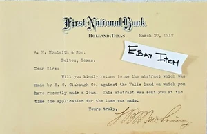 1912 HOLLAND TEXAS FIRST NATIONAL BANK LETTERHEAD signed - Picture 1 of 1