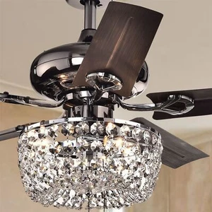 Angel 3-light Crystal Chandelier 5-blade Brown Ceiling Fan Pull Chain - Picture 1 of 7