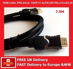 SALE 50% RABATT 7,5m HDMI KABEL 1080P 3D v1.4 PREMIUM HD HIGH SPEED ETHERNET GOLD - Bild 1 von 1