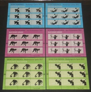 Naciones Unidas 2012 Deportes por la Paz Paralímpicos conjunto de 6 hojas de 9 VF NH - Imagen 1 de 1