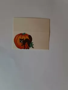 Tarjeta con nombre de cartulina de Halloween de colección tarjeta de lugar gato negro calabaza mn - Imagen 1 de 2