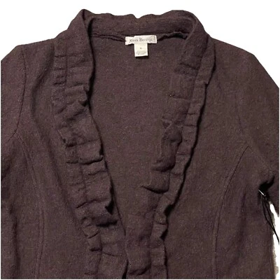 Susan Bristol Boho Wool Cardigan Womens Sz M Ruffles Sweater Brown Clasp Front - Image 1 of 4