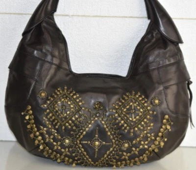 New GHURKA Black LAMBSKIN Leather Studded MARAKSH Hobo Bag Handbag Shoulder - Photo 1/4