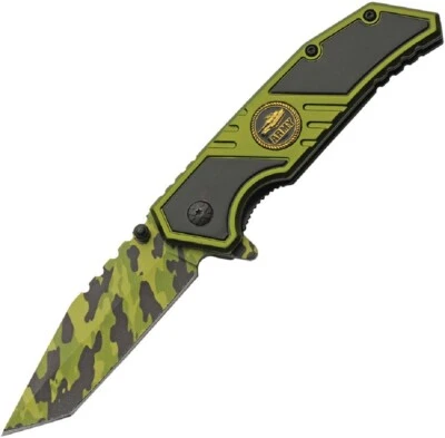 ARMY Assisted Opening Camo Tanto Blade Knife - Black & Green - NEW - Image 1 of 4