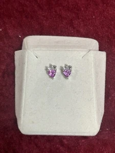10k white gold pink sapphire and diamonds stud earrings - Picture 1 of 4