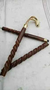 Vintage Designer Brass Snake Head Handle Wooden Walking Stick Cane New Gift - Picture 1 of 6