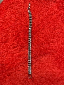 Vintage silver tone two row rhinestone bracelet 6-3/4” - Picture 1 of 12