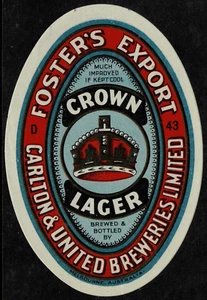 Australian Vintage Foster's Export Crown Lager Beer Label. - Picture 1 of 1