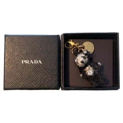 PRADA Panda Bear  Bag Charm Black and White Mohair Crystal in Box - Image 1 of 3