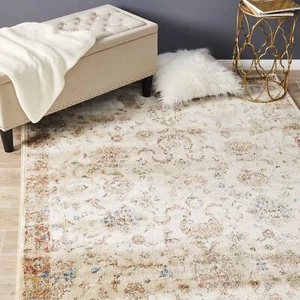 Alice Rustic Distressed Soft Ivory Oriental Floor Rug 240x330cm **FREE DELIVERY* - Picture 1 of 5