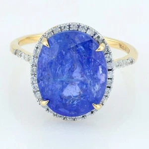 10 Ct Certified Natural Tanzanite Diamond Ring 14K Solid Yellow Gold Ring - Picture 1 of 3