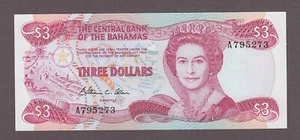 Bahamas 3 Dollars Banknote P-44 QEII L. 1974(1984) Gem UNC - Picture 1 of 2