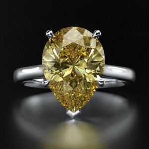 2Ct Pear Cut Natural Citrine Solitaire Engagement Ring 14K White Gold Finish