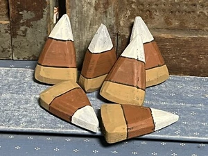 Set 6 Grubby Primitive Wood Wooden Candy Corn Fall Halloween Bowl Filler Decor - Picture 1 of 5