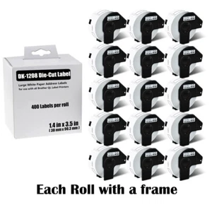 Etiquetas de dirección de papel grandes de 15 rollos DK-1208 para impresora Brother QL 1,4"x3,5" - Imagen 1 de 20