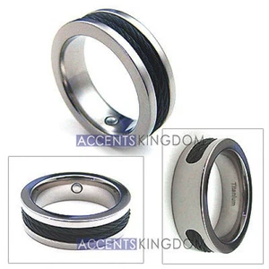 ACCENTS KINGDOM 8MM MEN'S TITANIUM MAGNETIC DOUBLE CABLE RING BAND - Picture 1 of 4