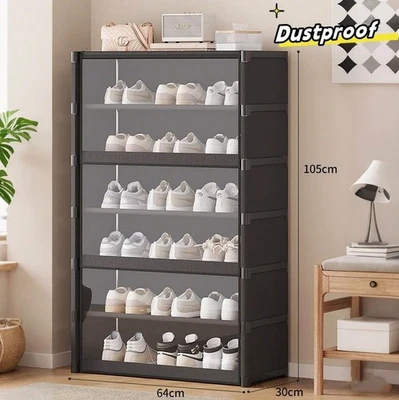 Dustproof Shoe Storage Organizer Rack With Clear Door Slipper Sneaker Shelf - Image 1 of 4