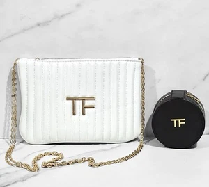 Tom Ford Beauty White Pouch Bag w/Chain + Brown Round Case 2pc Set Novelty GWP - Picture 1 of 13
