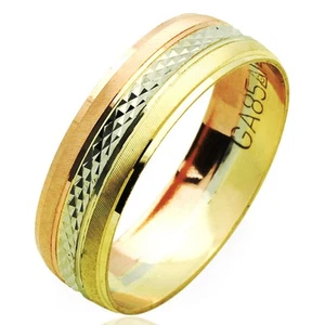 Men's 14K Tri Color Gold 6mm Dia Cut Wedding Band Plain Ring / Gift Box size10.5 - Picture 1 of 3