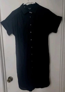 Well Worn Dress Womens S Black Linen Blend Cuffed Short Sleeve Button Up Shirt - Picture 1 of 3