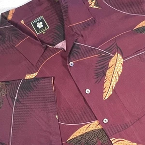 Aureus Silk XL Shirt Tropical Leaf Mens Short Sleeve Maroon Stylish Resort Aloha - Picture 1 of 9
