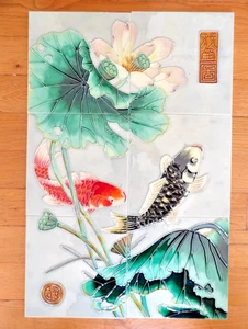 New AMAZING Ceramic KOI FISH Tile Mural Backsplash Lilies Pond 18" X 12" - Picture 1 of 12