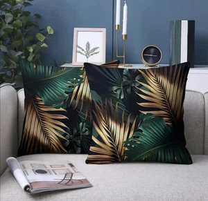2 Super Soft Tropical Palm Leaf Cushion Covers Double Sided Design 45cm X 45cm - Picture 1 of 4