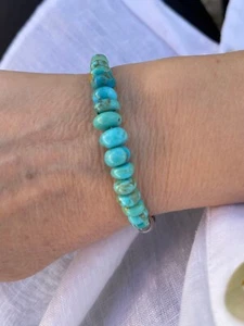 Genuine Kingman Arizona Turquoise & Sterling Silver Navajo Pearls Clasp Bracelet - Picture 1 of 6