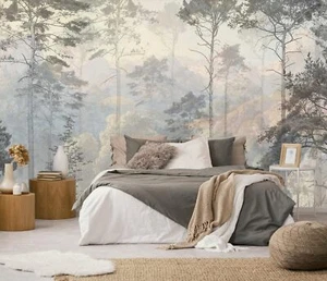 Hazy Forest Wall Mural, Abstract Nature Landscape 149" x 96", MURAL-225 - Picture 1 of 6