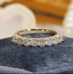 1.5Ct Lab Created Diamond Half Eternity Wedding Band Ring 14K Yellow Gold Plated - Picture 1 of 6