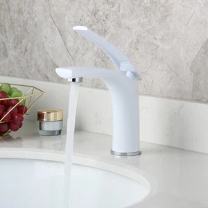 Grifo blanco fregadero de lavabo de mango único grifo de agua fría montaje en cubierta - Imagen 1 de 12