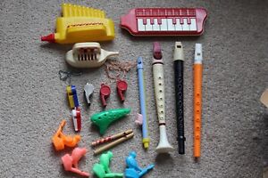 Vintage 1950s Toy Musical Instrument by Proll Toys and more flutes whistles Lot