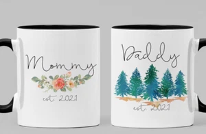Mommy Daddy Est Mug Pregnancy Announcement Mug Expecting mom New Mom Dad Gift - Picture 1 of 6