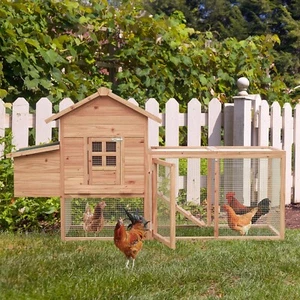 Outdoor Wooden Chicken Coop Nesting Box Hen House Poultry Pet Hutch Chicken Run - Picture 1 of 15