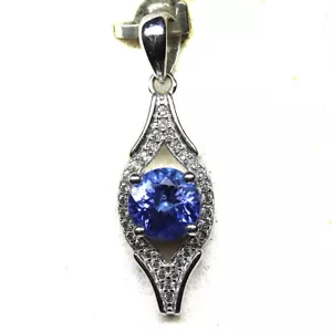 925 Argento Sterling 6 MM Blu Tanzanite E Topazio Bianco Ciondolo Natale - Foto 1 di 4