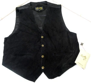 Scully Suede Leather Vest Satin Back Black Western Pockets Size Medium Men's - Picture 1 of 6