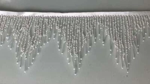 6" WHITE Glass SEED Bead Bugle Beaded Fringe CHEVRON Lamp Costume Trim by Yard - Picture 1 of 1