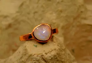 Handmade Copper Small Kids Ring White Rainbow Moonstone Fashion Ring Size US"4.5