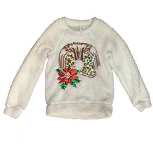 Womens Sherpa Christmas Bunt Cake Sweater Holiday Poinsettia Pullover Medium - Picture 1 of 1