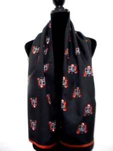 Vintage Equestrian Dressage Black Scarf Orange Edge Hunstman Top Hat Pattern - Picture 1 of 6