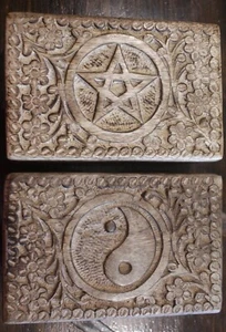 15cmx10cm Carved Wood Box Tarot Card Deck Crystal Wicca Jewelry Engraved Wooden - Picture 1 of 15