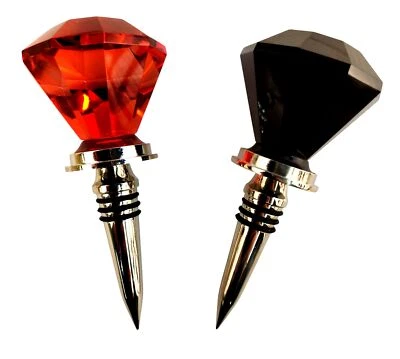 Tapones para botellas de vino en forma de diamante tapas de acrílico rojo y negro con acabado cromado Foto 1 de 4
