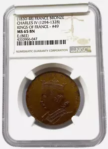 (1830-48) France Bronze Charles IV 1294-1328 Kings of France #49 MS65 NGC - Foto 1 di 3