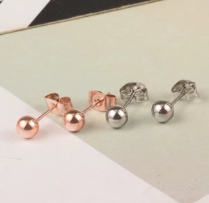 Runde Sandstrahl Polierkugel Roségold Silber Edelstahl Ohrstecker S15 - Bild 1 von 21