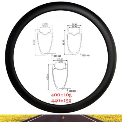 Cubierta de llanta de carbono para bicicleta de carretera 700C 45X25 mm gancho sin cámara sin gancho 16-28 agujeros Foto 1 de 4