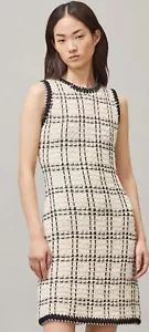 Tory Burch M Medium Womens Dress Ivory Black Linen Wool Tweed Sleeveless $598 - Picture 1 of 10