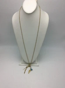 $34.50 Lucky brand gold tone necklace feather turquoise & arrow head charms B82 - Picture 1 of 6